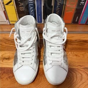 Saint Laurent White and Silver Men’s  Limited Edition “LOVE” Sneakers
